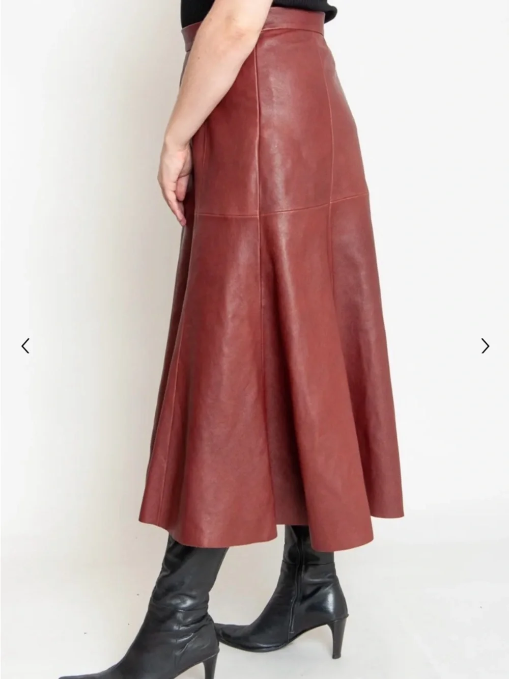 forte_forte Women’s Leather A-Line Midi Skirt in Burgundy size 6 NWT ret $1,000